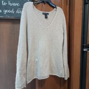 Marissa Christina V-Neck Sweater in Cream Angora Rabbit Wool Blend Small